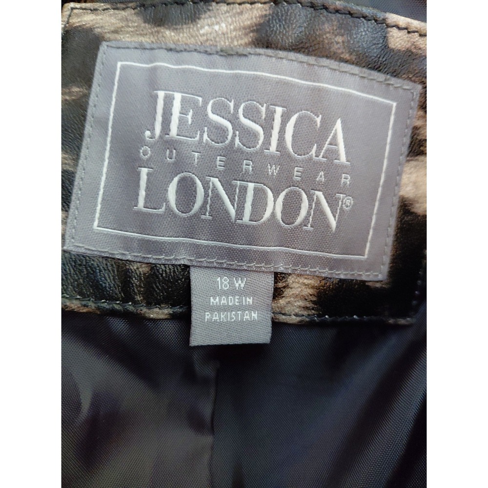 Jessica London Leather Jacket 18W Animal Print Women's Plus Full Zip Mobwife 90s - Picture 5 of 11